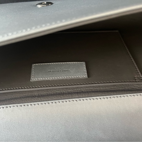 SAINT LAURENT Silver Diagonal Clutch - Picture 3 of 9